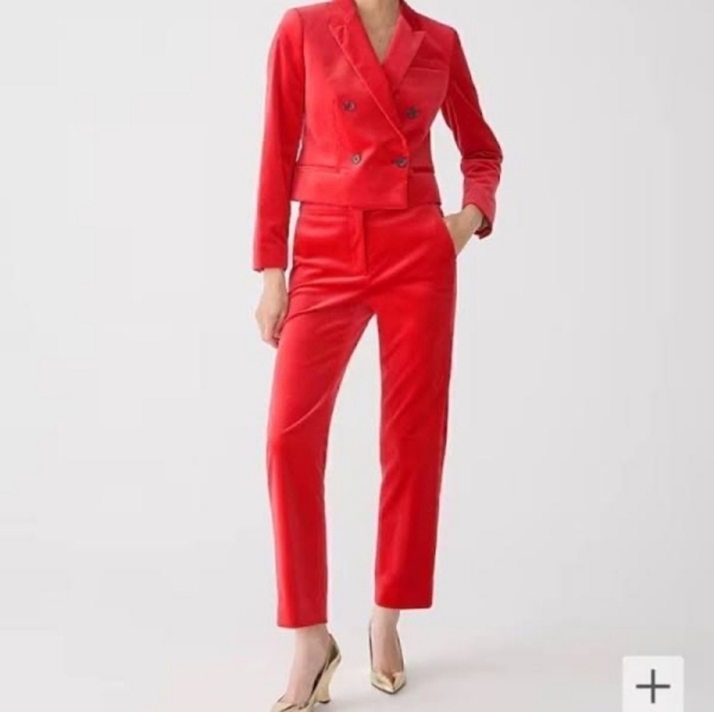 J.Crew Kate Straight-Leg Red Pant In Stretch Velvet Size 00 NWT